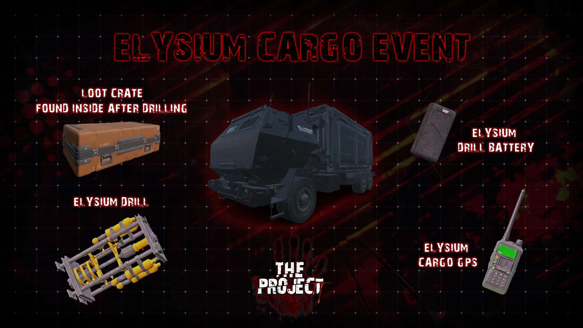 The drill event: truck, drill, battery, GPS and the loot crate